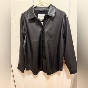 Calvin Klein Black Button-Up faux Leather Shirt